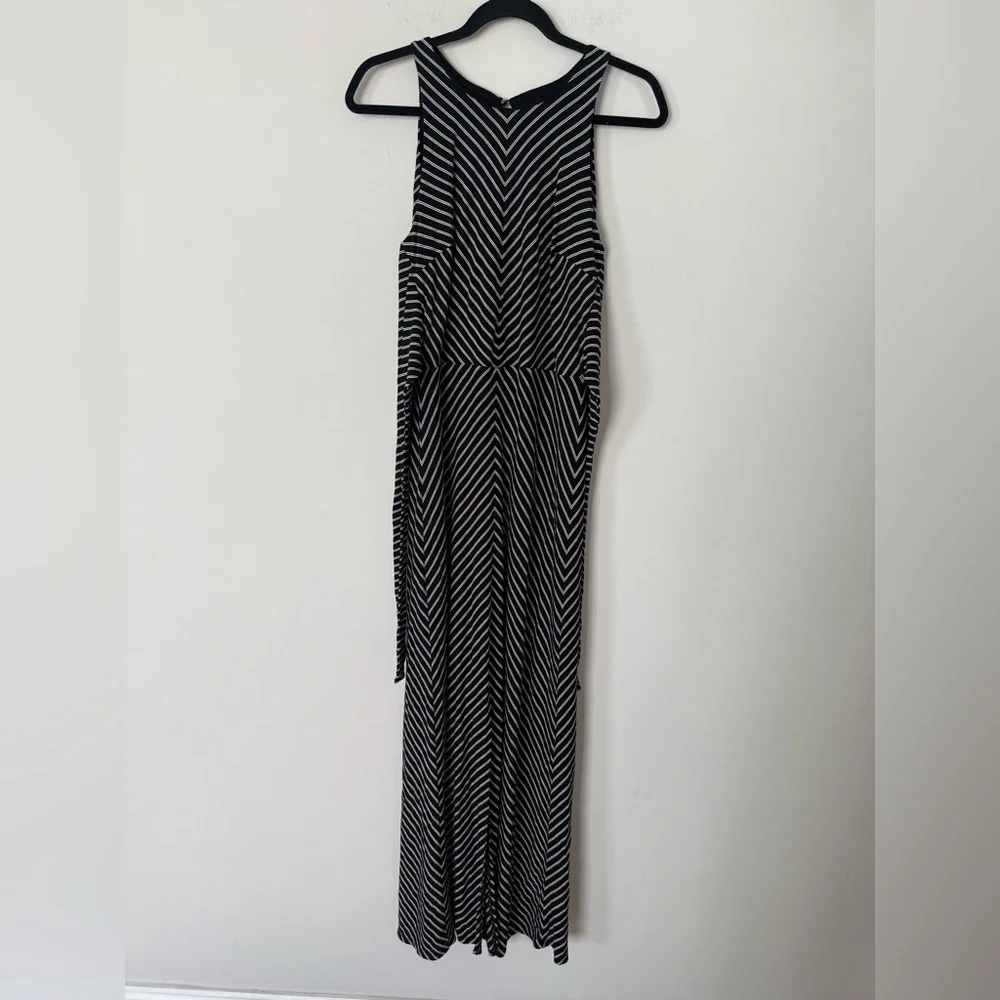 White House Black Market WHBM Black & White Striped Tie Front or Back Maxi Dress - Picture 3 of 12